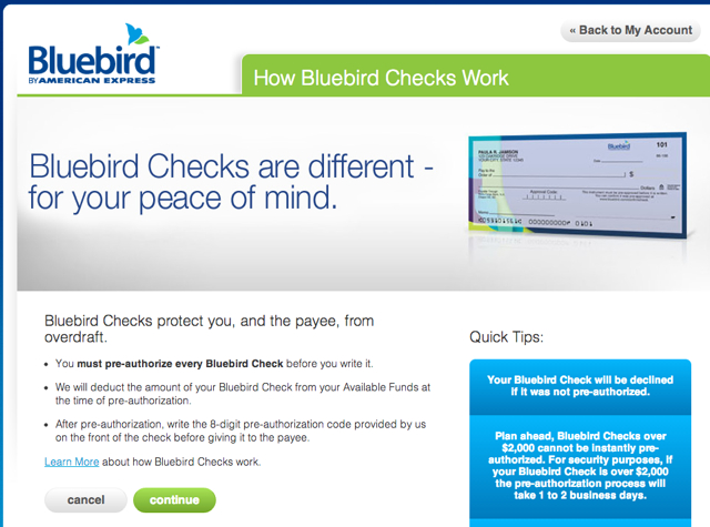 bluebird app check deposit fee