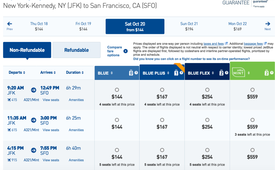 JFK to SFO for $559