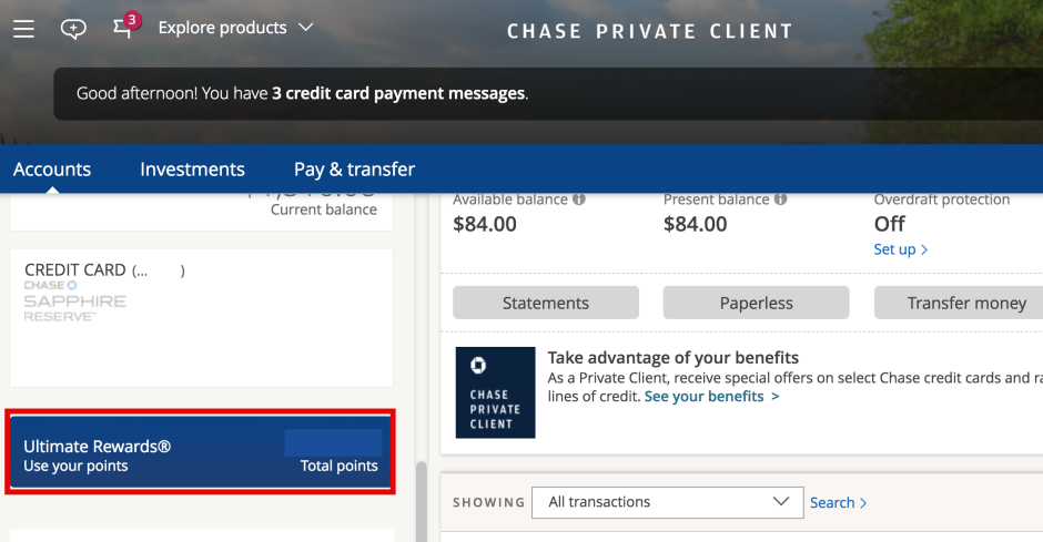 How to Transfer Chase Ultimate Rewards Points-Click on Points