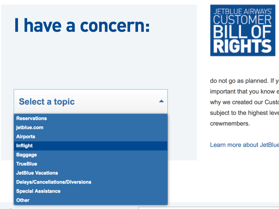 JetBlue Complaint Compensation-Select Topic