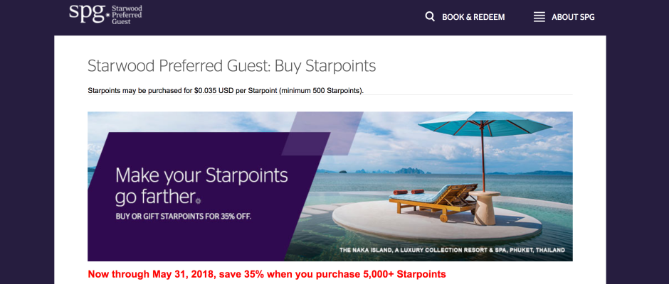 Last Chance-Buy SPG Starpoints for 35 Percent Off