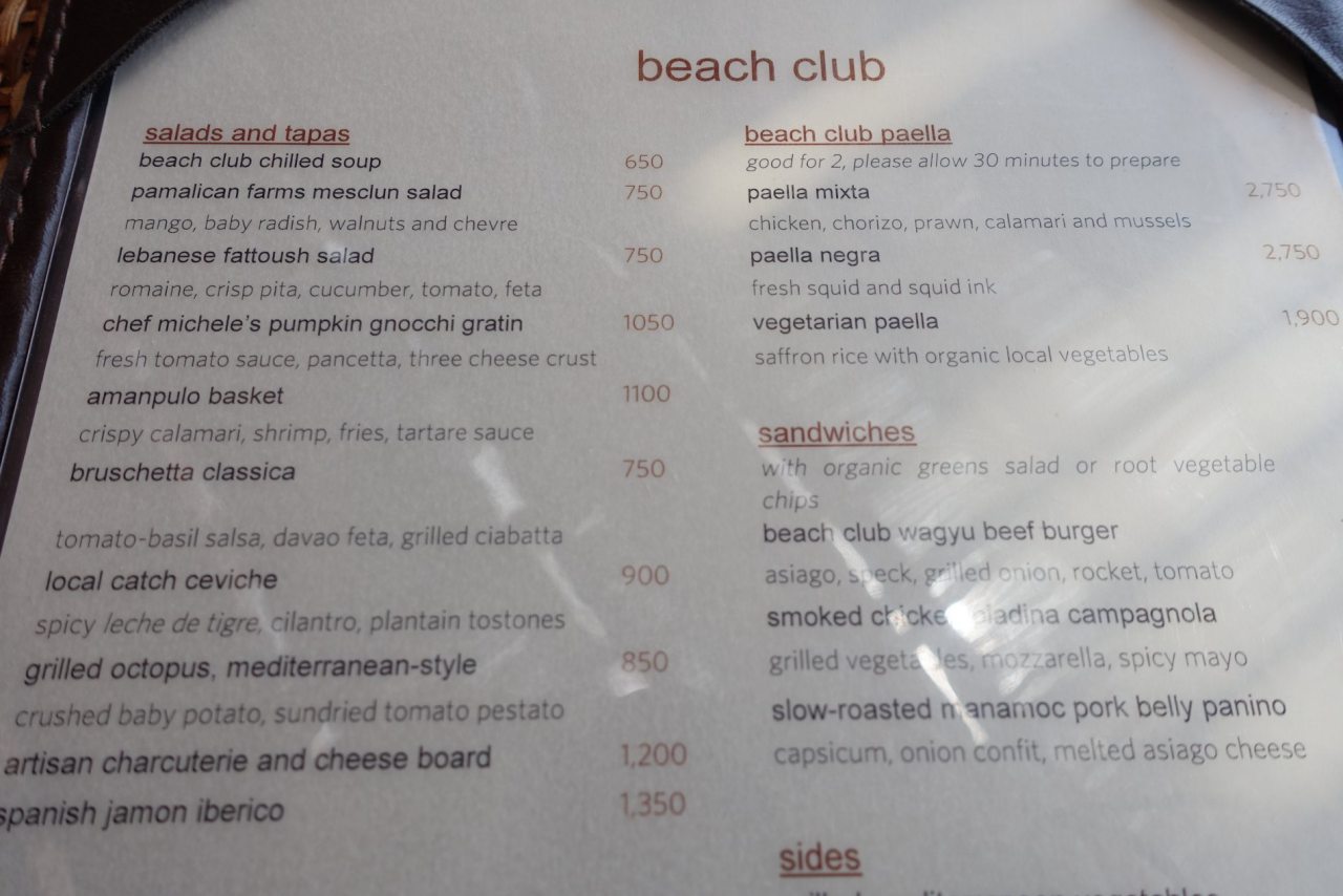 Amanpulo Review-Beach Club Menu-Lunch