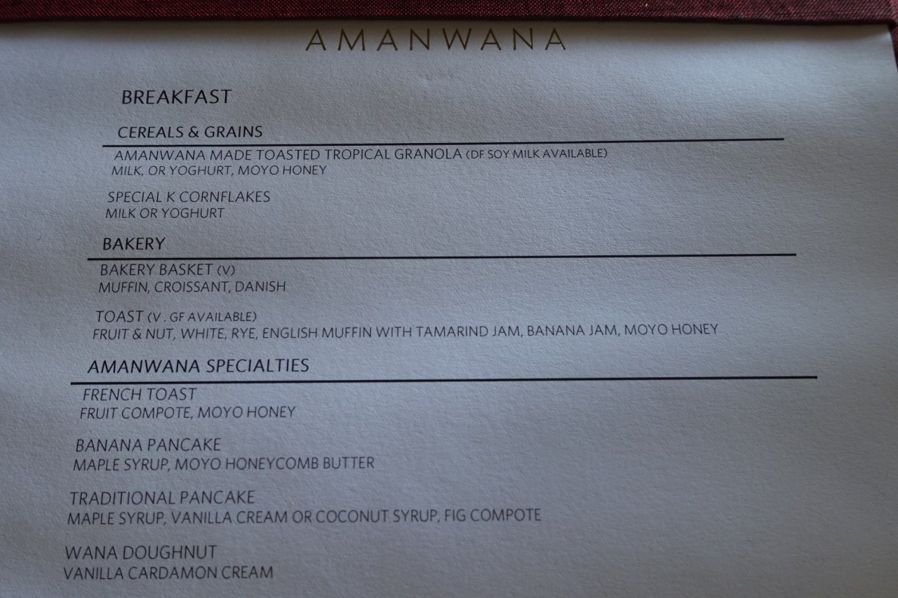 Amanwana Review-Breakfast Menu