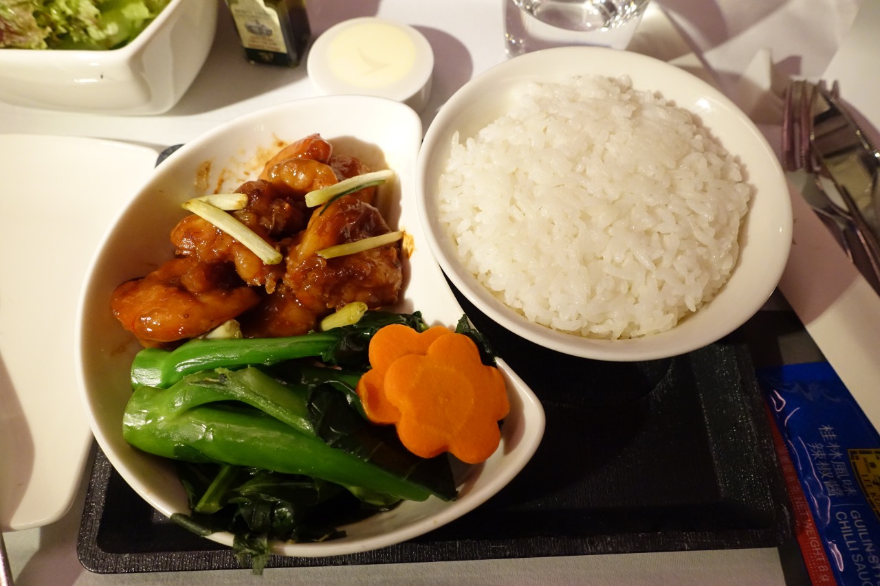 Cathay Business Class HKG-JFK-Wok Fried Prawns and Kailan