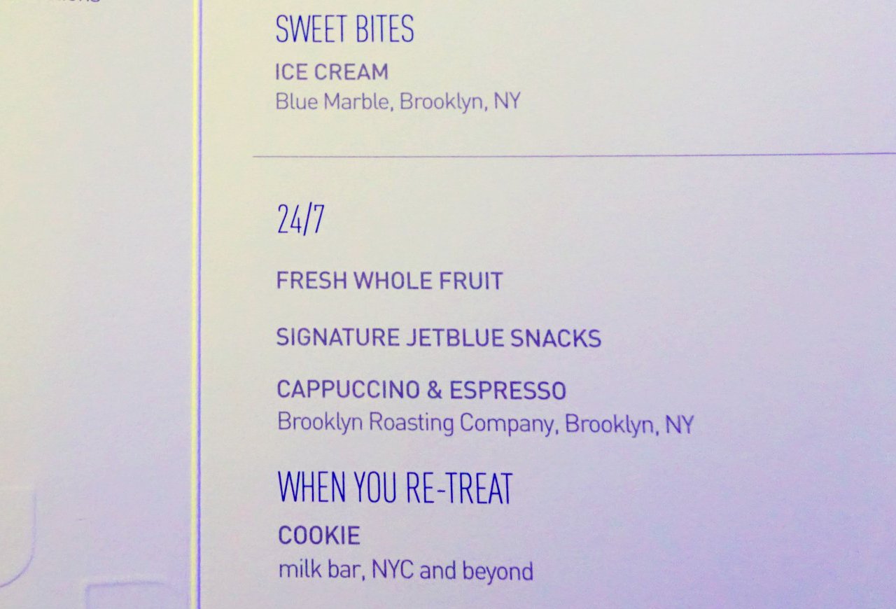 JetBlue Mint Review-Menu-Dessert-Snacks