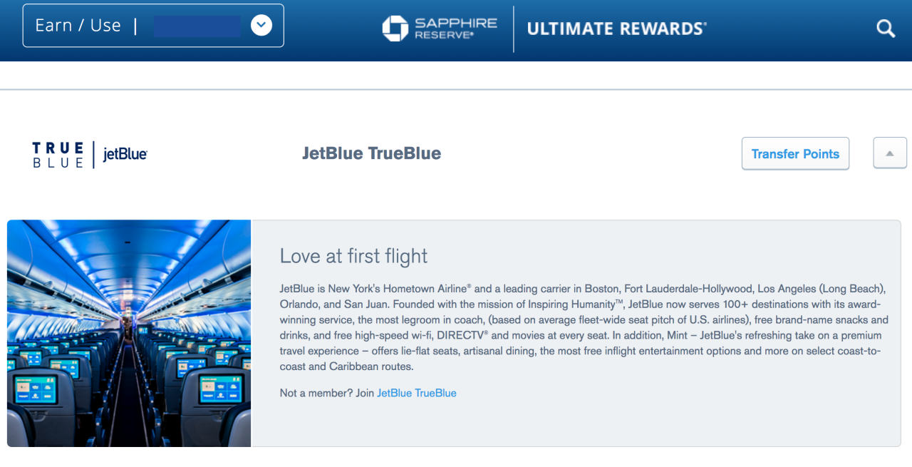 JetBlue TrueBlue New Ultimate Rewards Transfer Partner