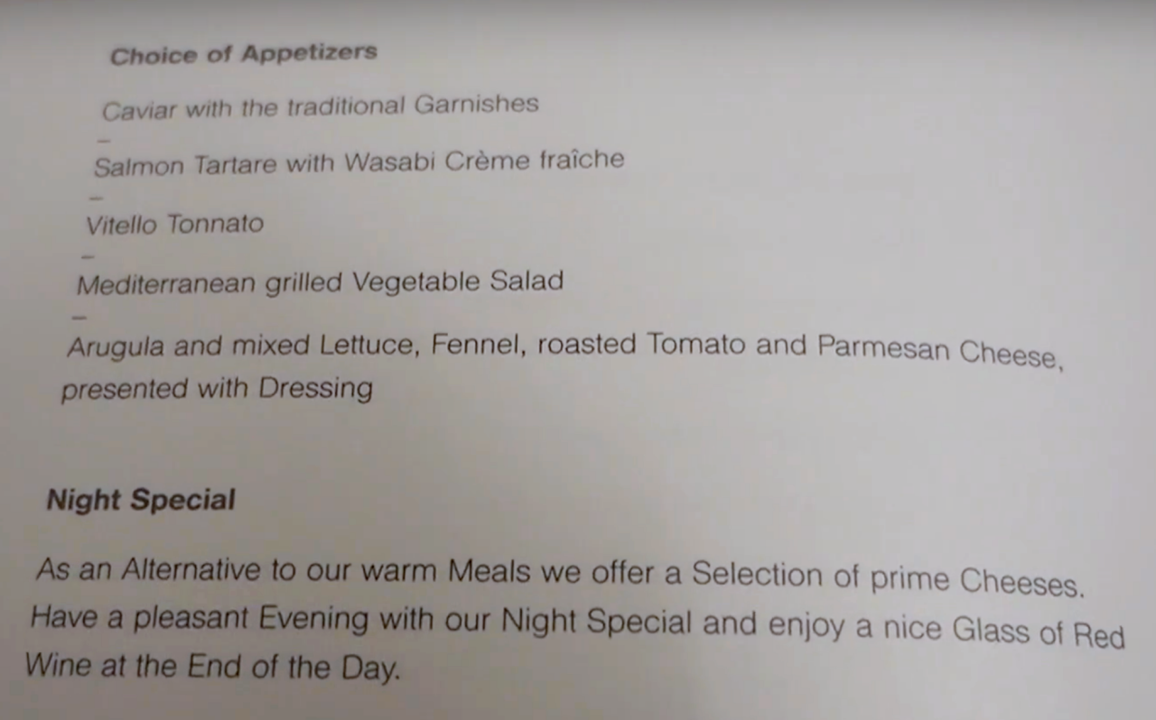 Review-Lufthansa First Class Dinner Menu-Appetizers