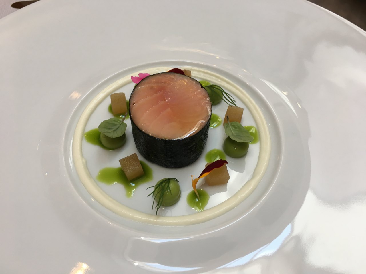 Patrick Guilbaud Dublin Review-Salmon and Nori Appetizer