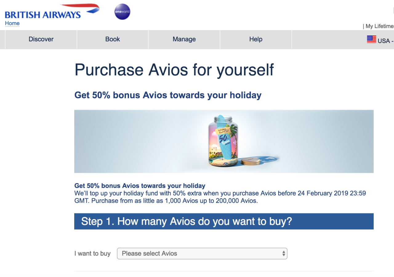 Buy Avios with 50 Percent Bonus 2019