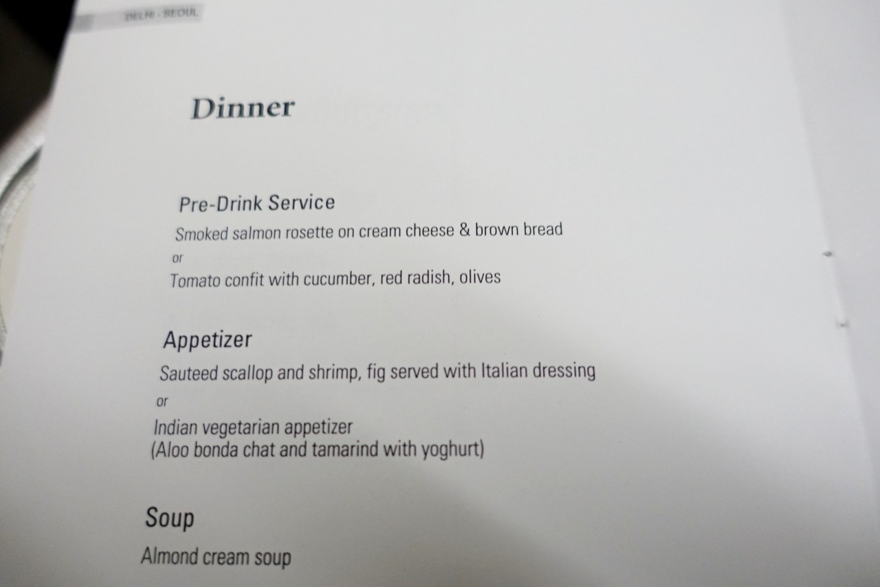 Review-Korean Air First Class A330-Dinner Menu-DEL-ICN