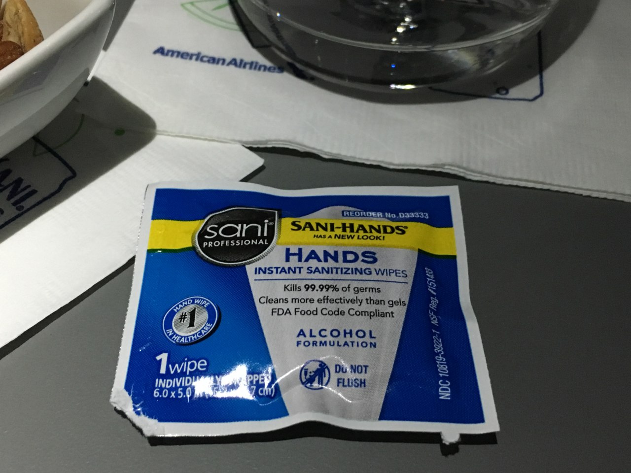 American Airlines E175 First Class Review-Hand Wipe