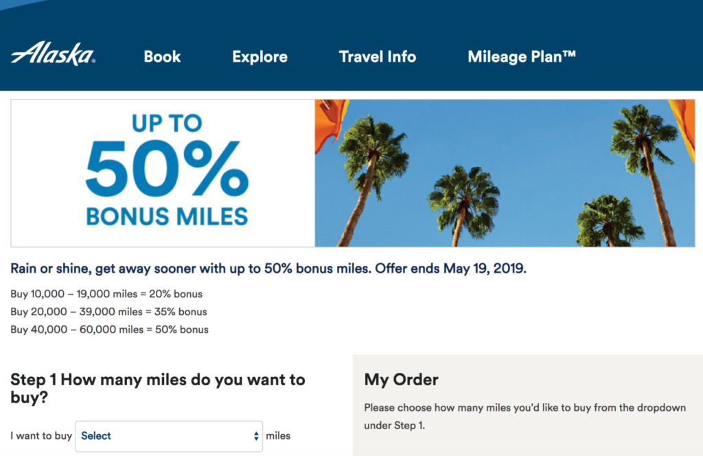 Buy Alaska Mileage Plan Miles with 50% Bonus