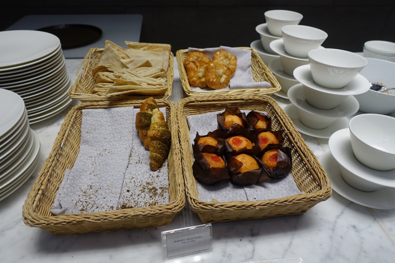 Review-Qatar Al Mourjan Business Class Lounge Doha-Breakfast Pastries