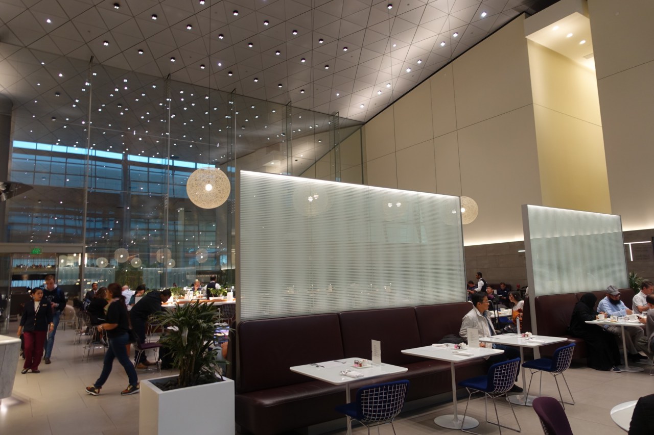 Review-Qatar Al Mourjan Business Class Lounge Doha-Dining Room Seating
