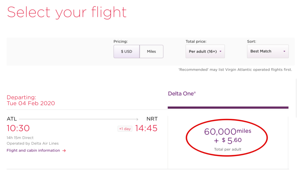 Use Virgin Atlantic Flying Club Miles to Book Delta Awards