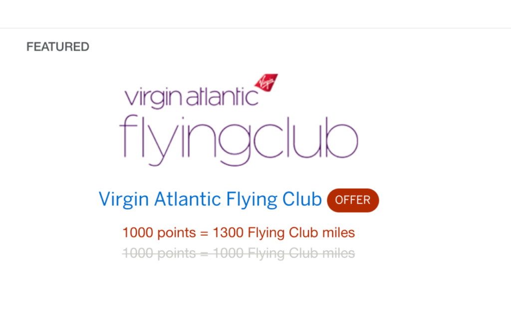 AMEX 30% Transfer Bonus to Virgin Atlantic Flying Club