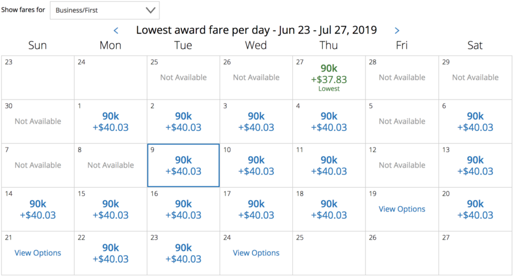 Air New Zealand Business Class Award Space Summer 2019