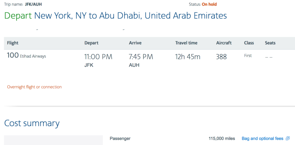 Must Call AAdvantage to Book Etihad First Class Award