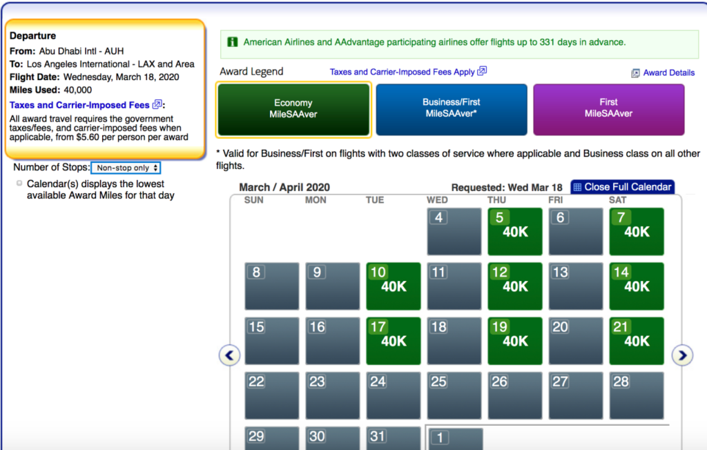 Only Etihad Economy Award Space Online at AA.com