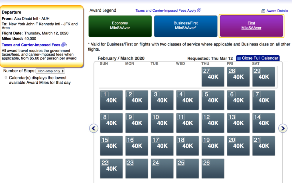 Only Etihad Economy Awards Available on AA.com