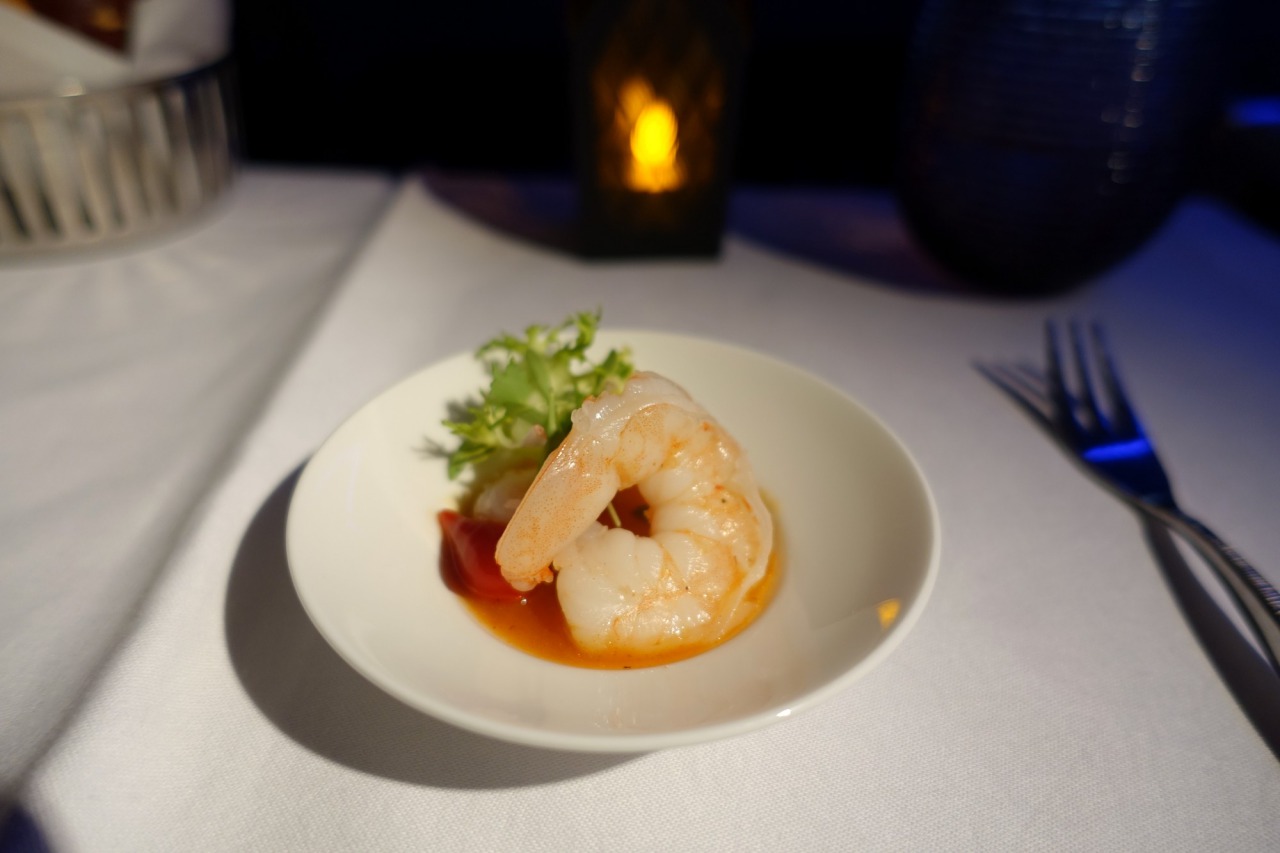Shrimp Cocktail Amuse Bouche, Qatar Business Class Review