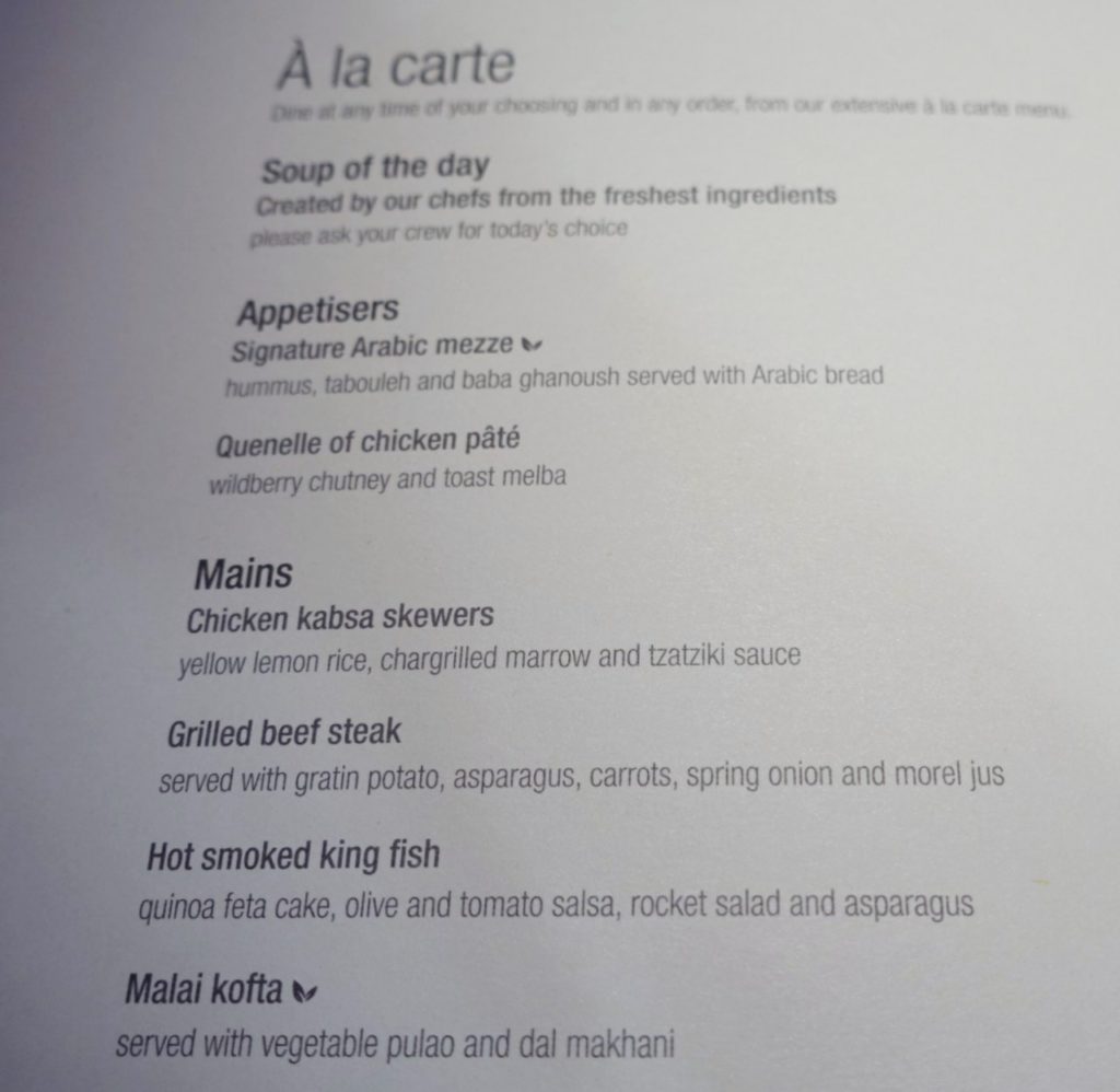 Qatar QSuites Business Class Dinner Menu, DOH-JFK