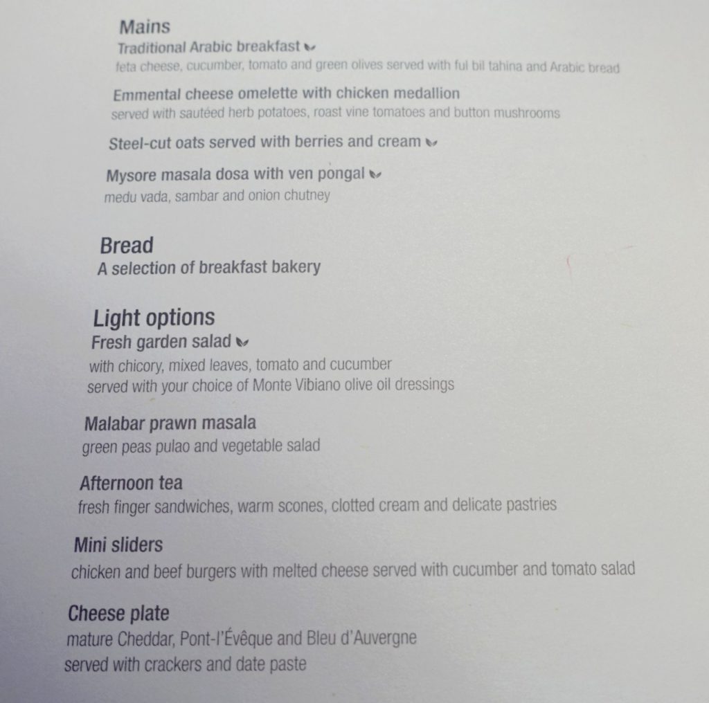 Qatar QSuites Breakfast Menu, DOH-JFK