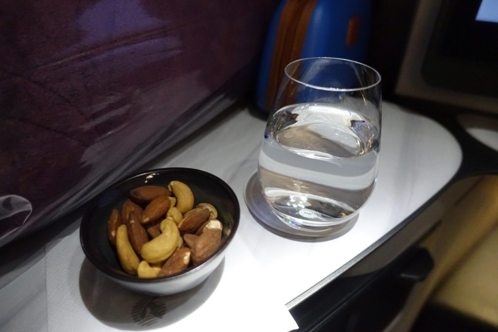 Pre-Dinner Drink and Nuts, Qatar QSuites Business Class Review