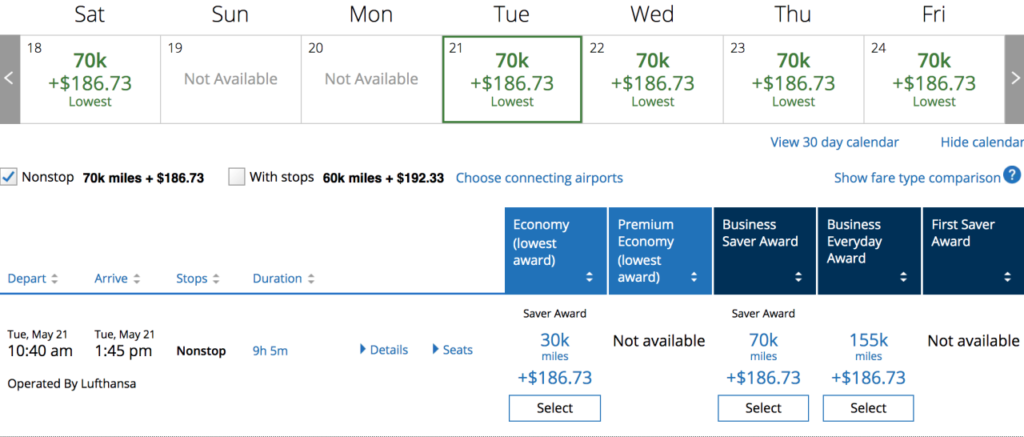 No Lufthansa First Class award space FRA-DTW with United miles