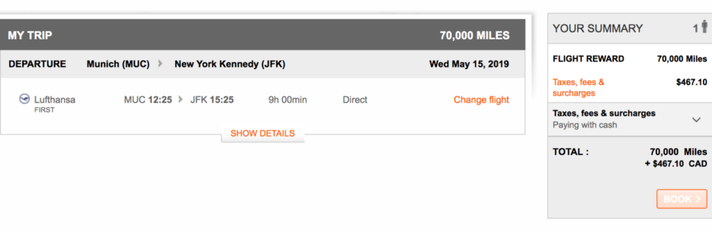 Lufthansa First Class Award MUC-JFK Available with Aeroplan Miles