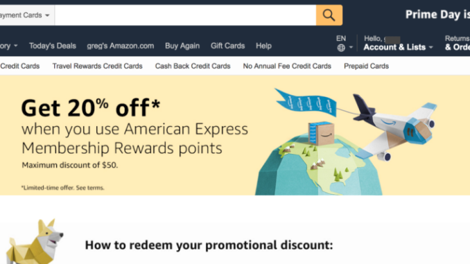 Get 20% Off Amazon with 1 AMEX Membership Rewards Point