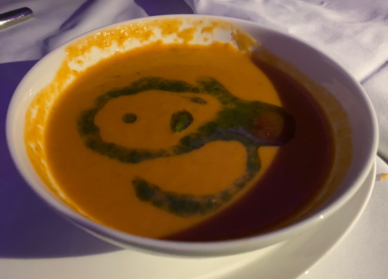 Tomato Basil Soup, Qatar QSuites Review