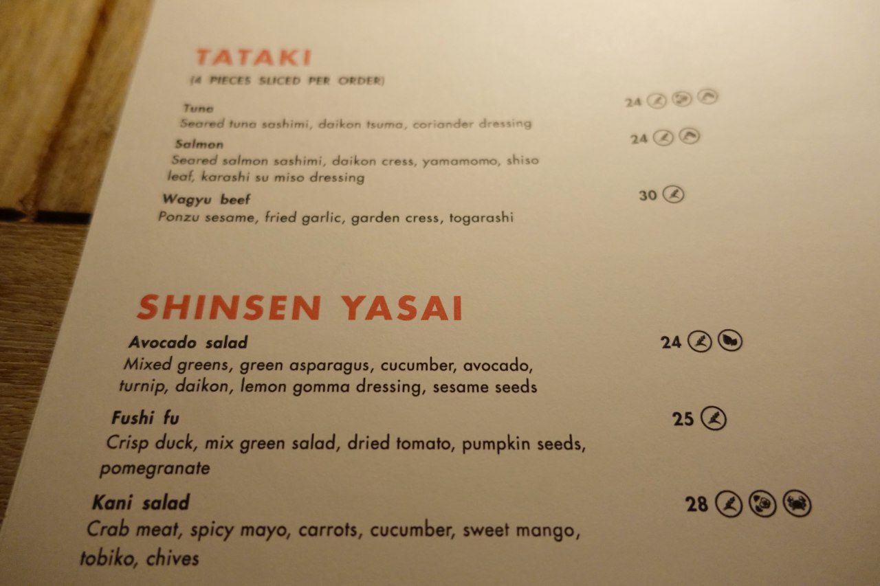 Saoke Menu - Tataki and Vegetables