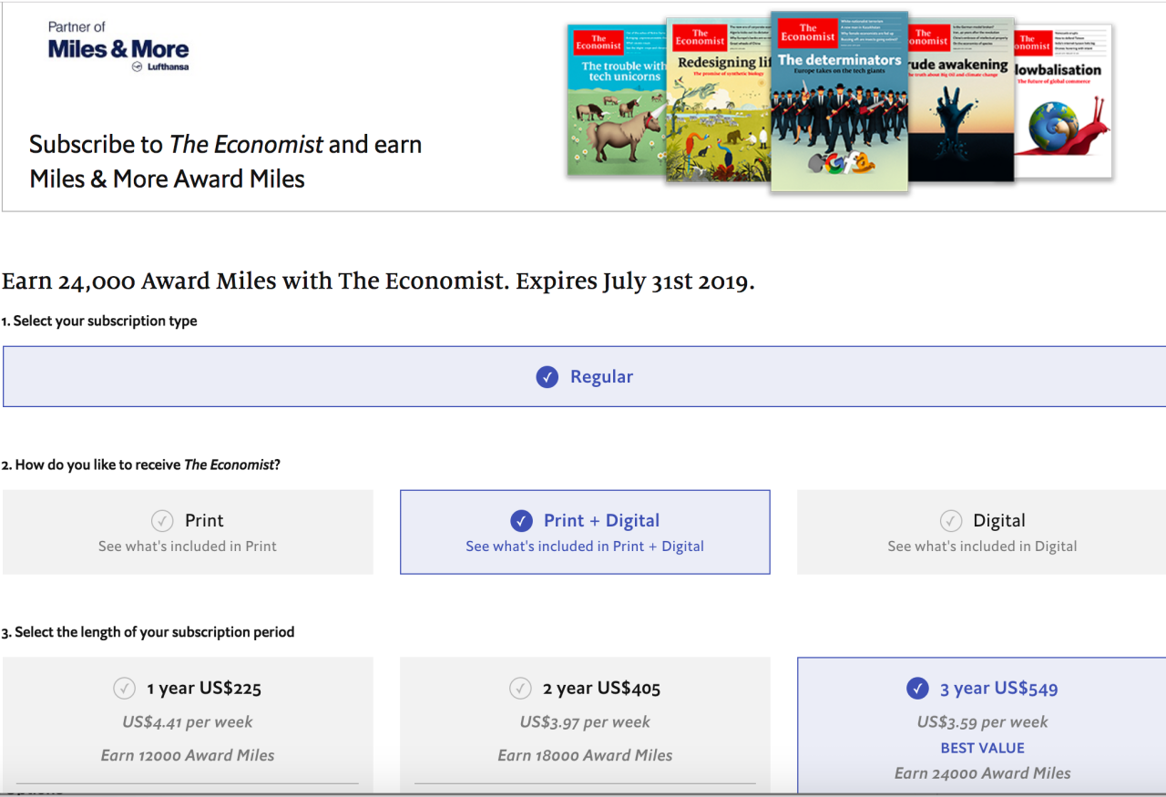 The Economist Subscription: Earn Up to 24,000 Miles & More Miles