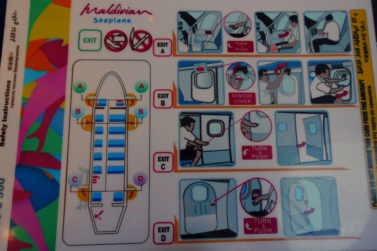 Safety Card, Trans Maldivian Airways Seaplane Review