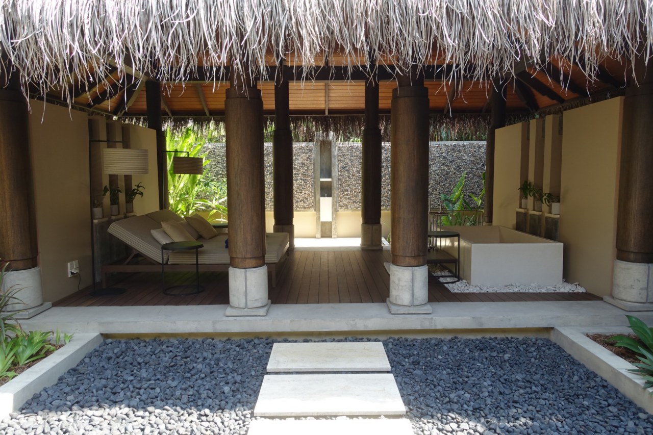 Stepping Stones to Velaa Beach Pool Villa Outdoor Soaking Tub and Shower