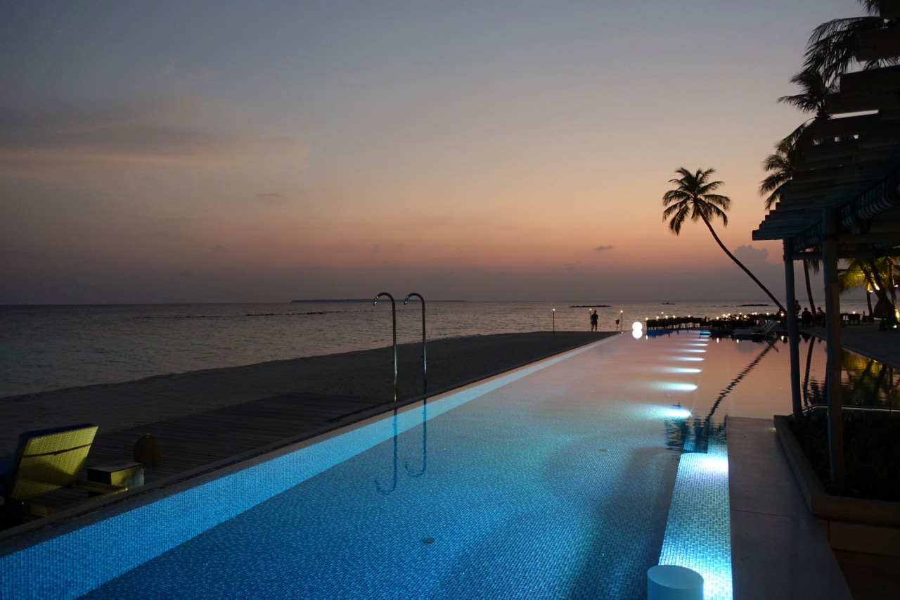 Main Pool at Sunset, Velaa Private Island Review