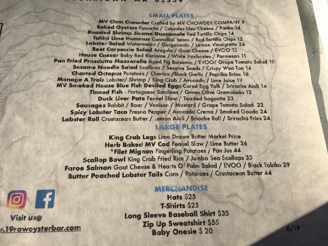 19 Raw Oyster Bar Menu