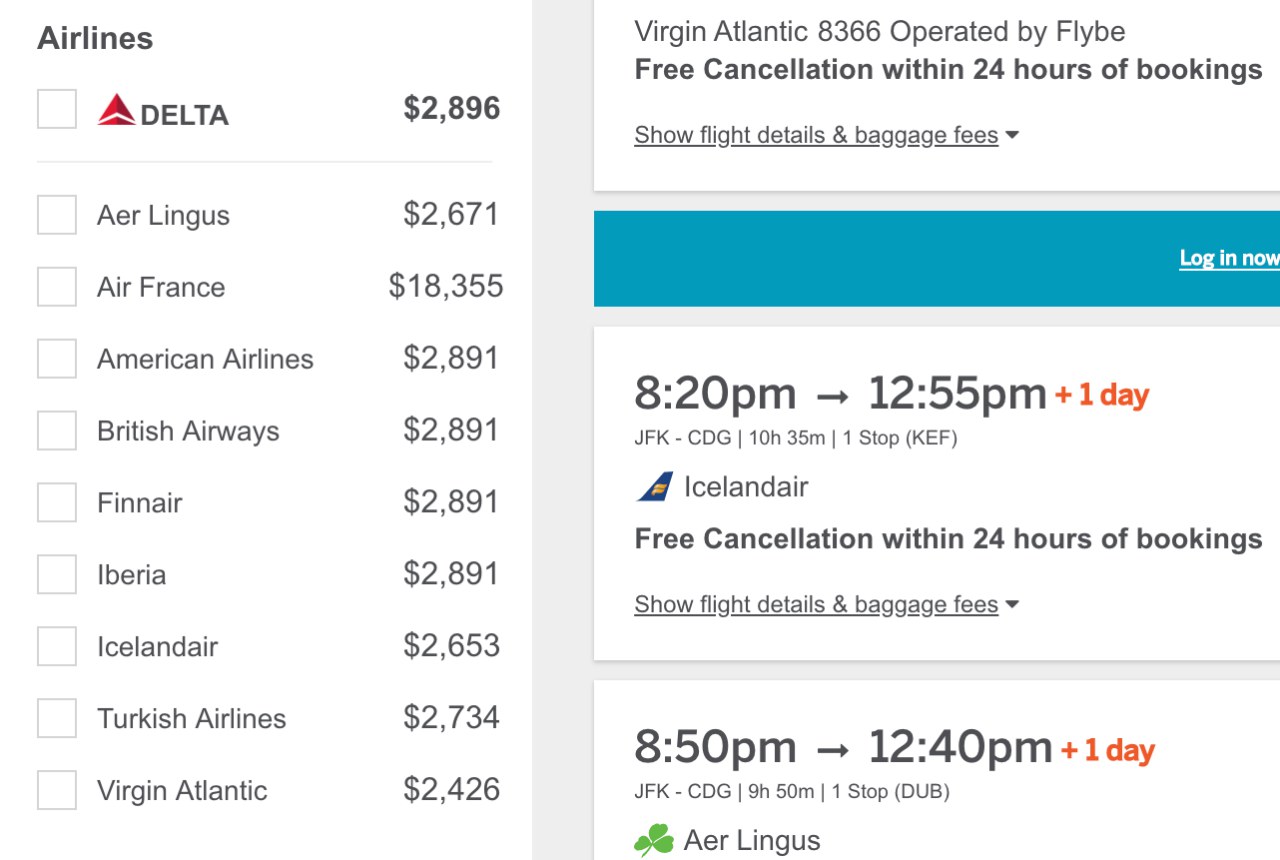 AMEX Travel Fares for NYC-Paris Business Class Without IAP Discount
