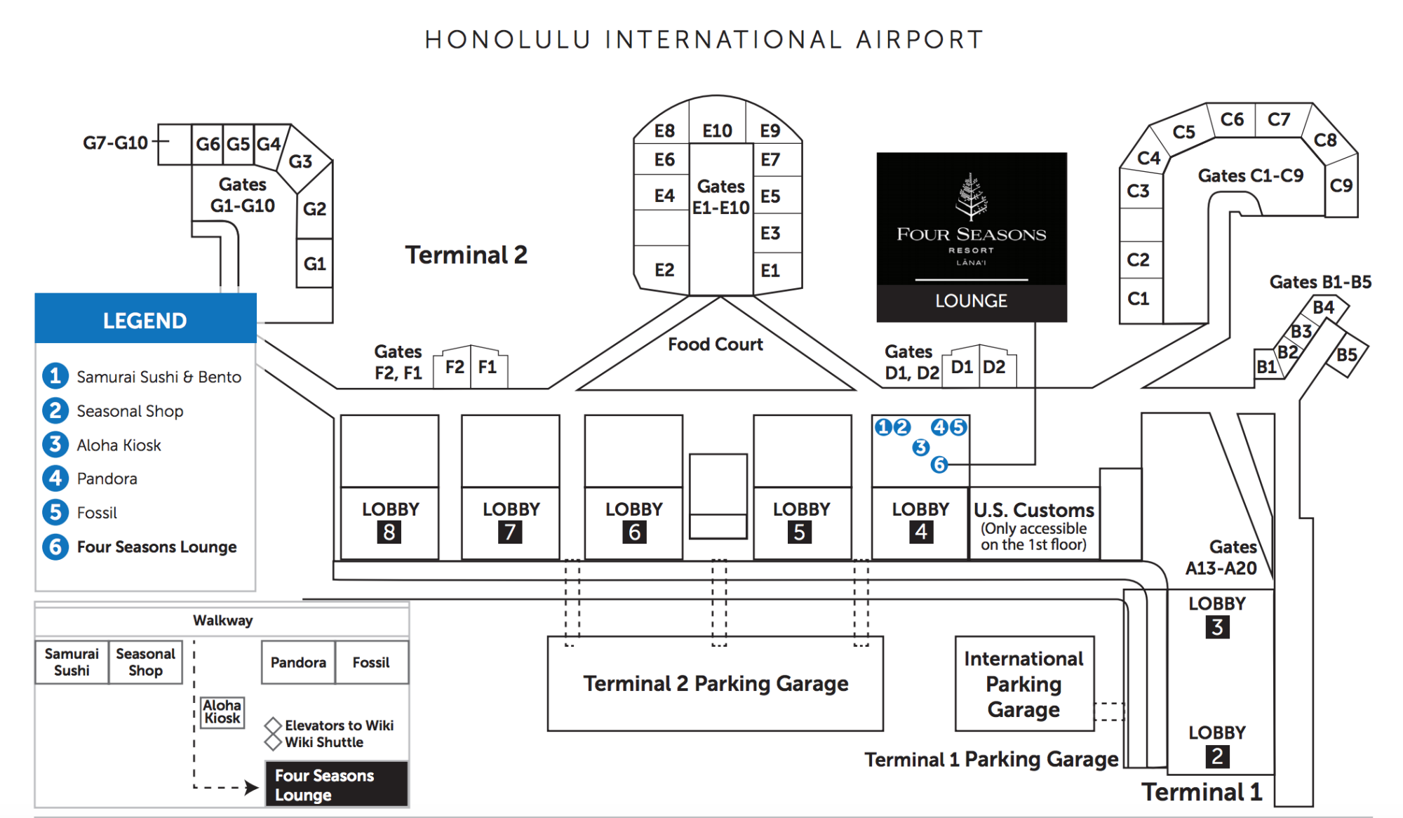 Four Seasons Lanai Lounge Location-Honolulu Airport Map