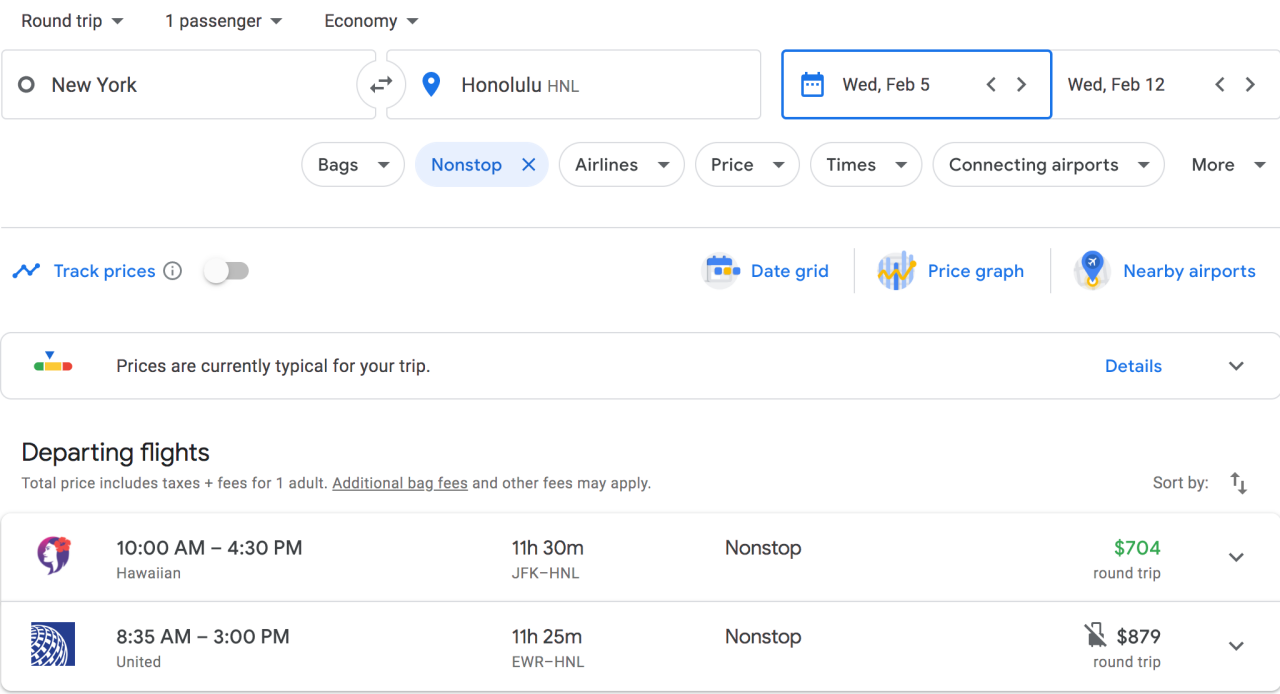 Regular Roundtrip Fares to Hawaii from NYC Can Be $700-$880 or More