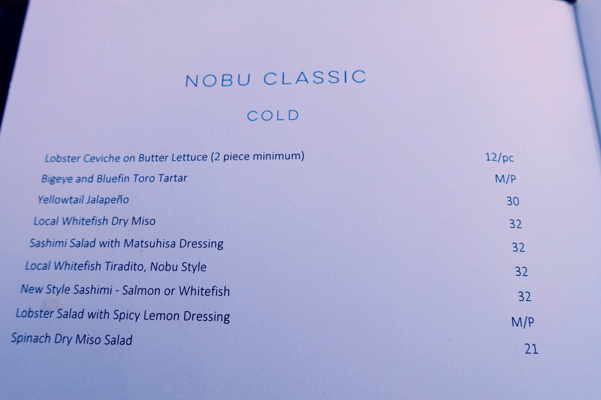 Nobu Lanai Menu-Cold Appetizers