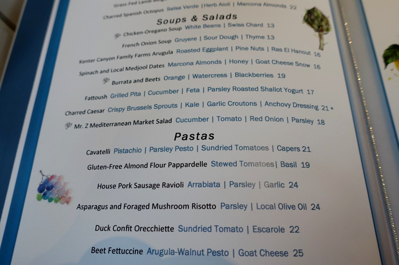 The Belvedere Beverly Hills Menu - Soups, Salads, Pastas