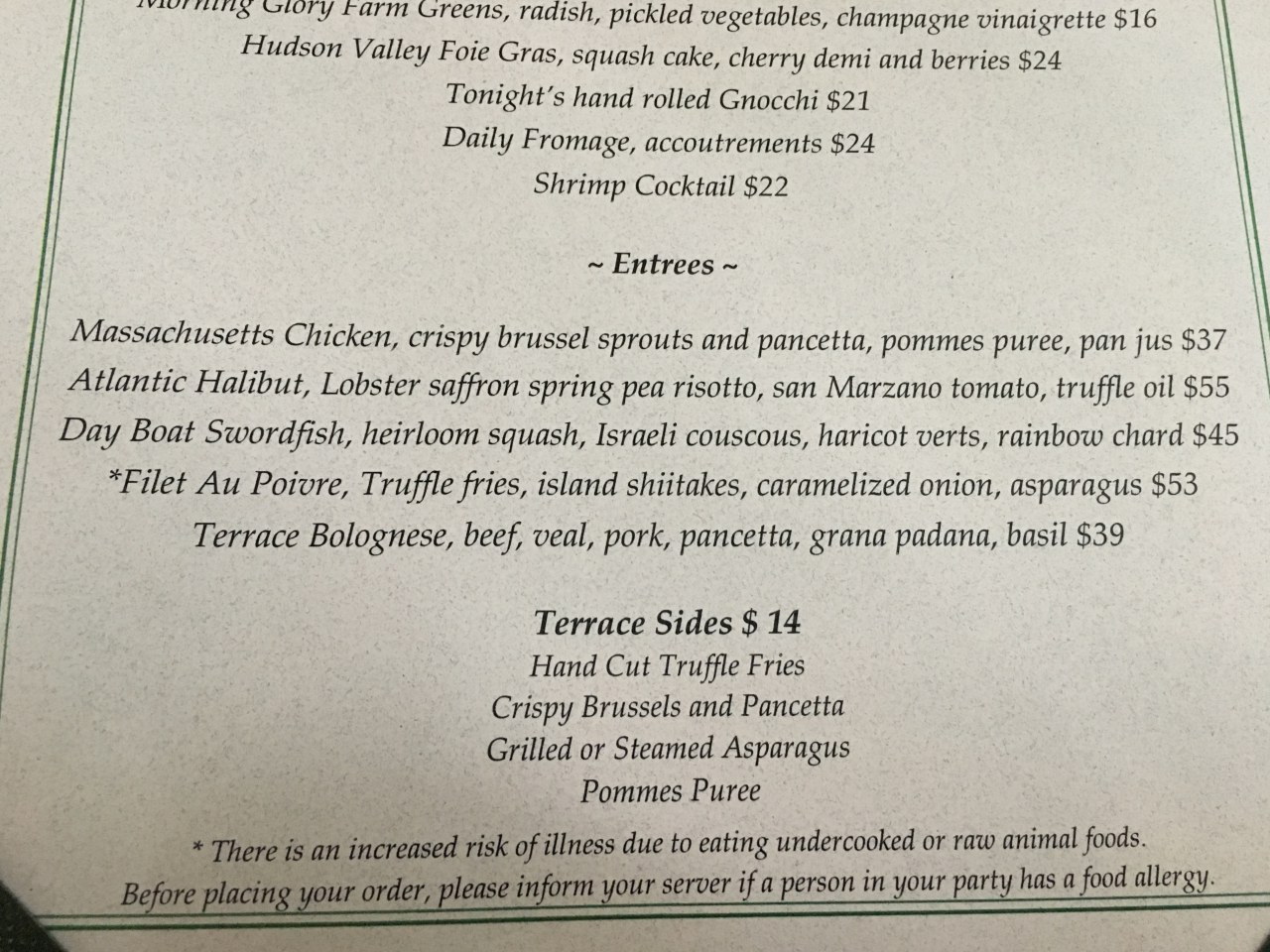 Menu, The Terrace at The Charlotte Inn