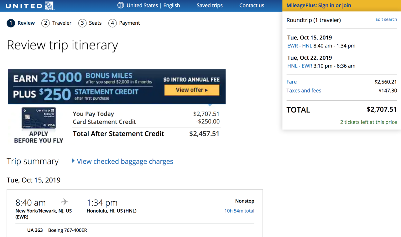 United Business Class EWR-HNL: $2707