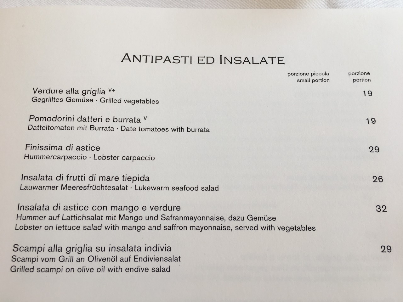 Bianchi Zurich Menu-Antipasti and Salads