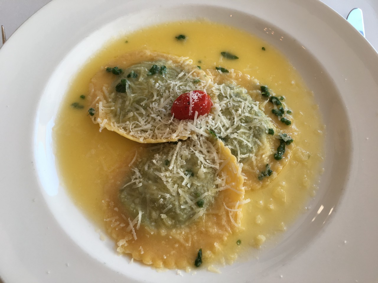 Homemade Spinach Burrata Raviolo, Bianchi Zurich Review