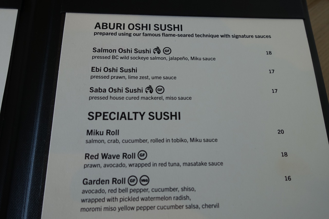 Miku Sushi Menu