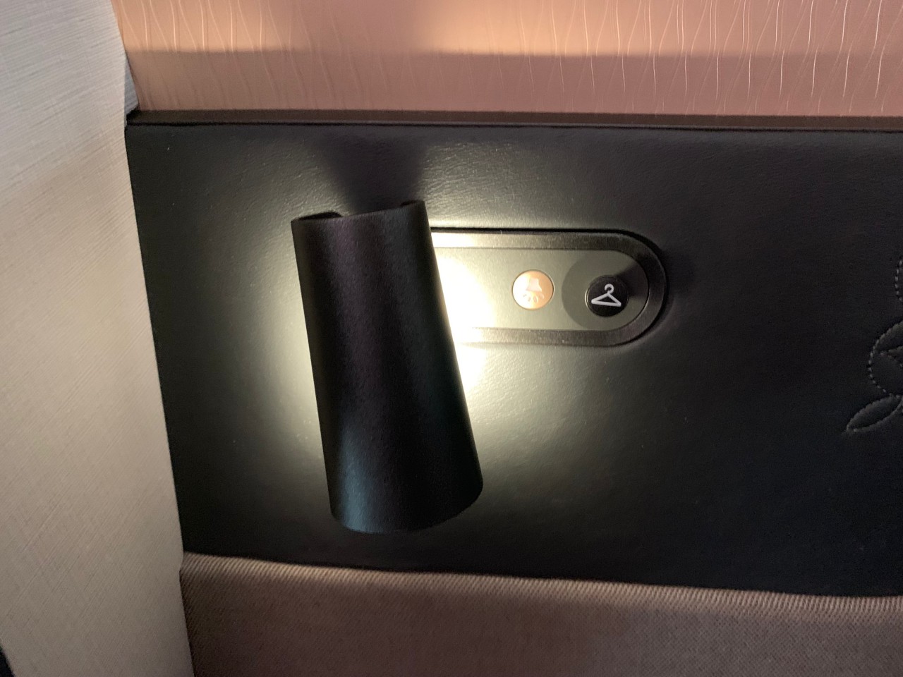 Qatar Qsuites Review 777: Reading Light and Coat Hook