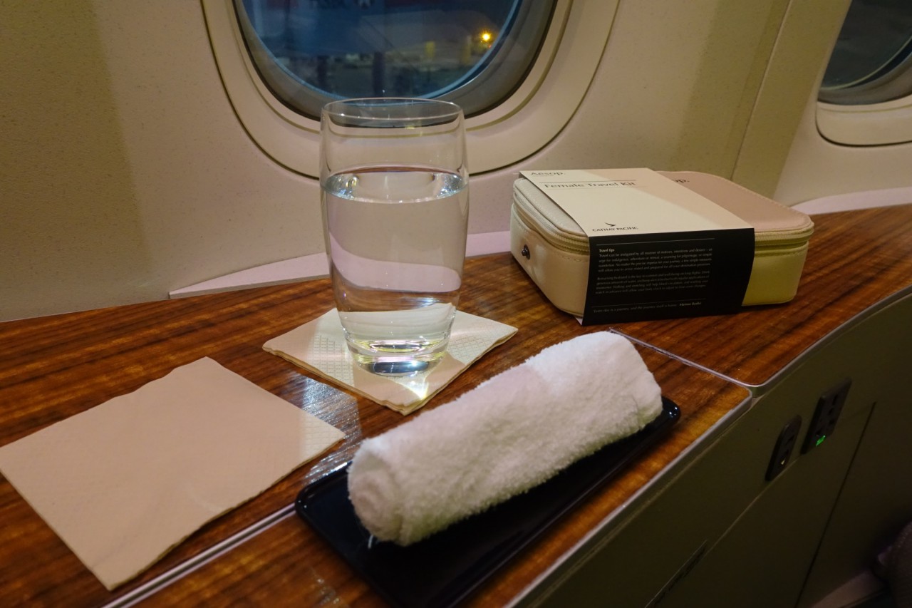 Pre-Flight Drink, Cathay Pacific First Class Review